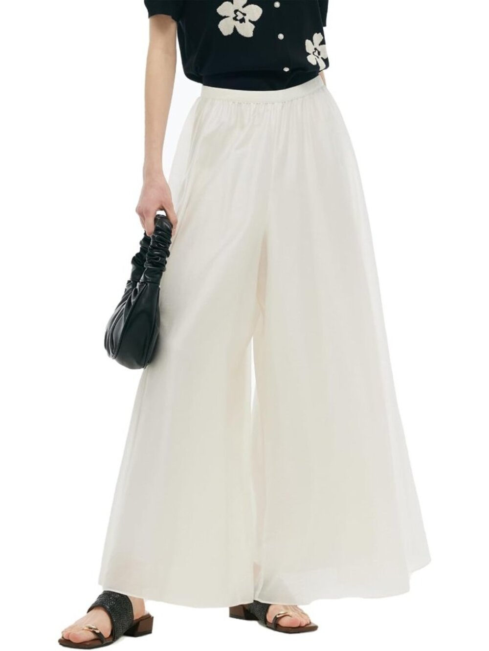 Flowy Wide Leg Palazzo Pants for Women - Elastic Waist Tencel Culottes, Casual